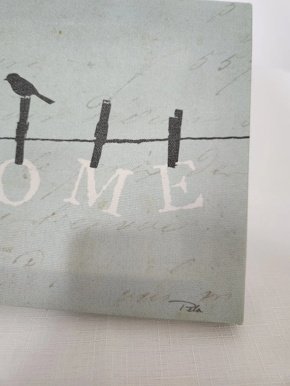 Home Wall Art Canvas - Blue 'HOME' Bird Silhouette. Pela Studio